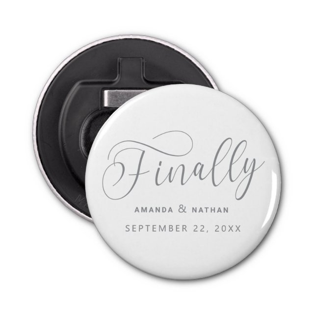 Finally Minimalist Wedding Save the Date Bottle Opener (Front)