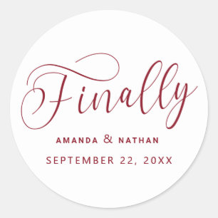 Finally Minimalist Wedding Save the Date Classic Round Sticker