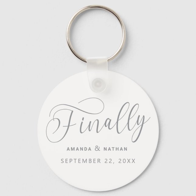 Finally Minimalist Wedding Save the Date Keychain (Front)