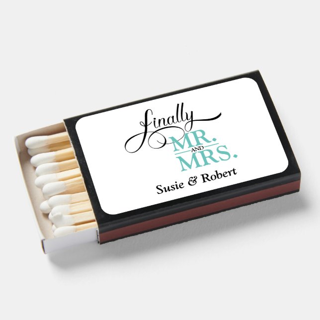 Finally Mr and Mrs Wedding Reception Matchboxes (Front Open)