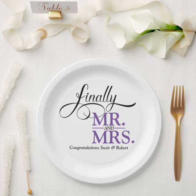Finally Mr and Mrs Wedding Reception Paper Plates (Wedding)