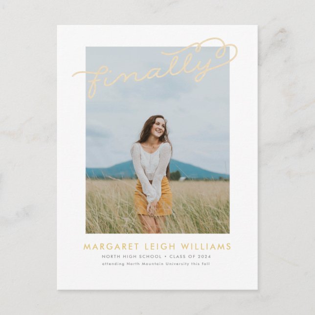 Finally Photo Graduation Announcement Postcard (Front)