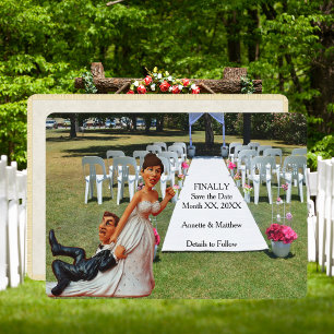 Finally Save the Date Brown Hair Funny Couple Card