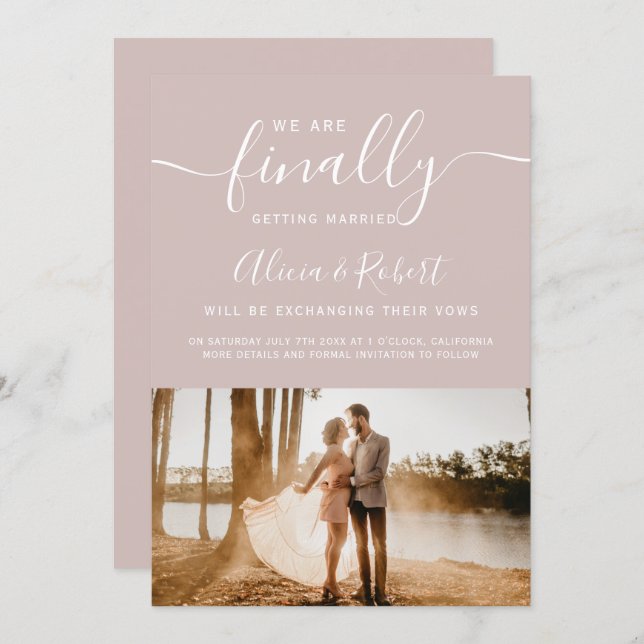 Finally save the date script simple rose photo (Front/Back)