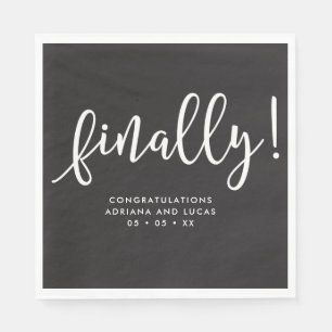 Finally Simple Monochrome Script Engagement Party Napkins