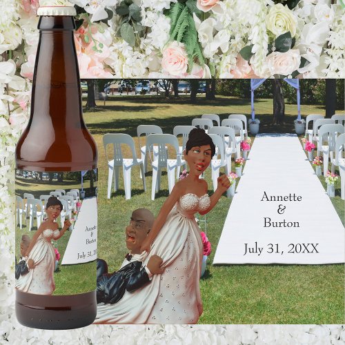 Finally Wedding Funny African American Couple Beer Bottle Label