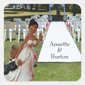 Finally Wedding Funny Black Couple Square Sticker