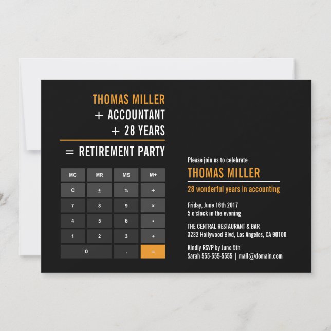 Finance Calculator Retirement Party Invitation (Front)