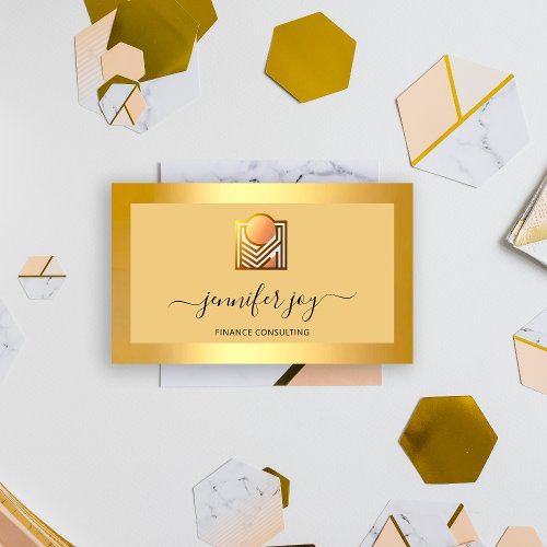 Finance Consulting Broker Gold Yellow Logo QR Business Card