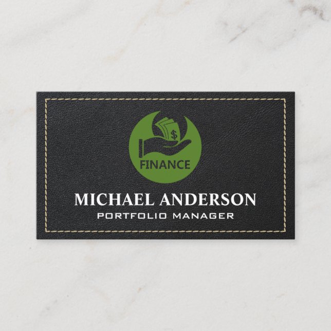 Finance Logo | Leather Stitched Business Card (Front)
