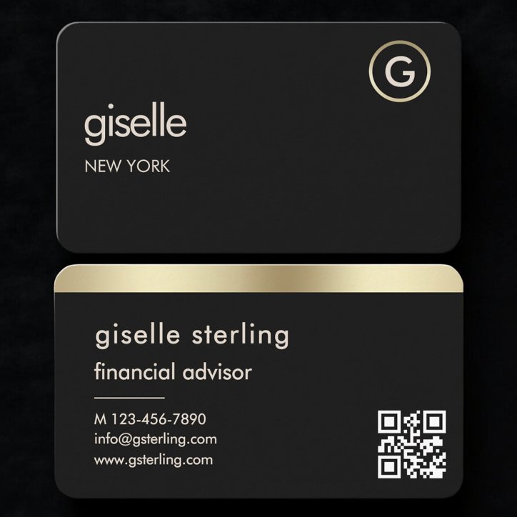 Financial Advisor Black Gold QR Code Business Card