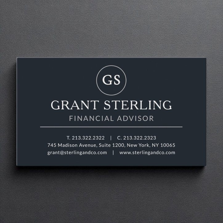 Financial Advisor Black Silver Luxury Business Card