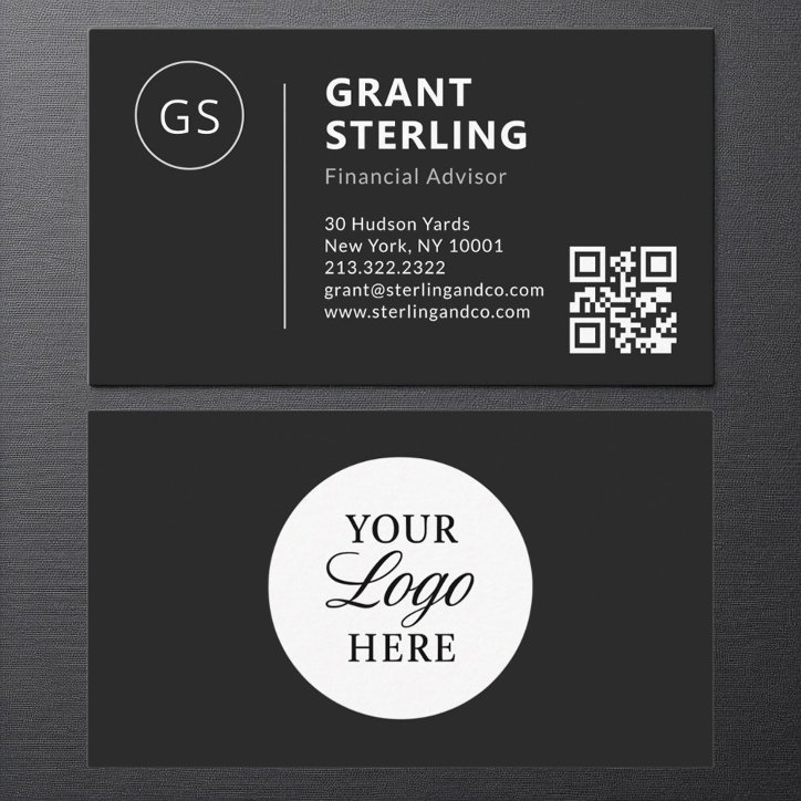 Financial Advisor Black White Logo QR Code Modern Business Card
