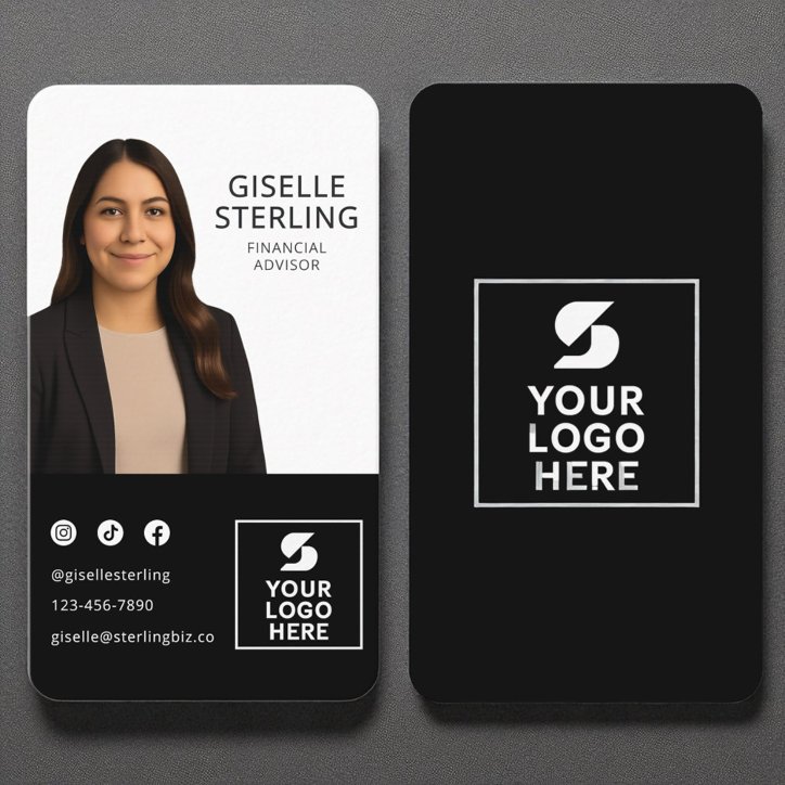 Financial Advisor Black White Photo Logo Portrait Business Card