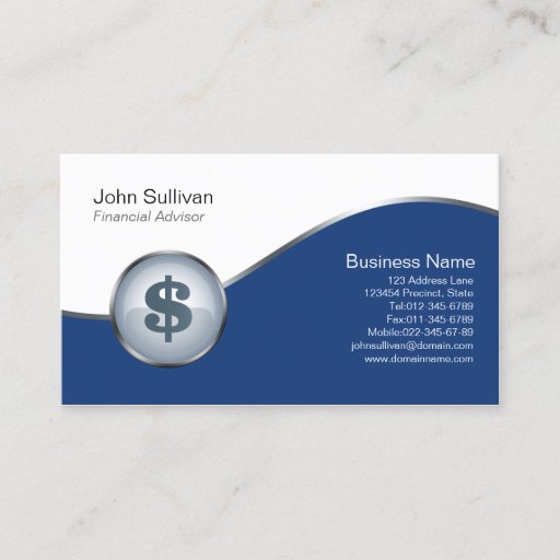 Customizable Financial Advisor Business Card Dollar Sign Icon