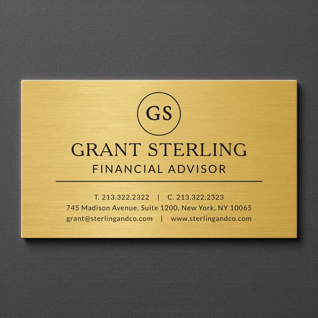 Financial Advisor Gold Metallic Luxury Monogram Business Card (Creator Uploaded)