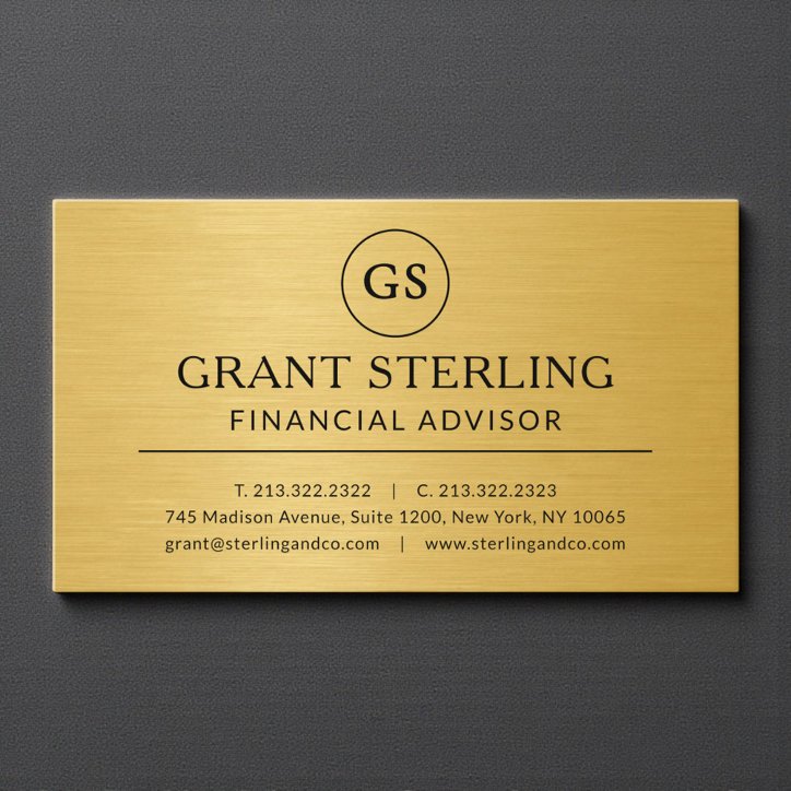 Financial Advisor Gold Metallic Luxury Monogram Business Card