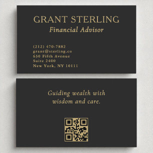 Financial Advisor Minimal Black Gold QR Code Business Card