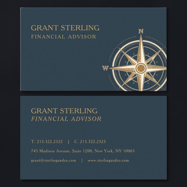 Financial Advisor Nautical Compass Professional Business Card (Creator Uploaded)