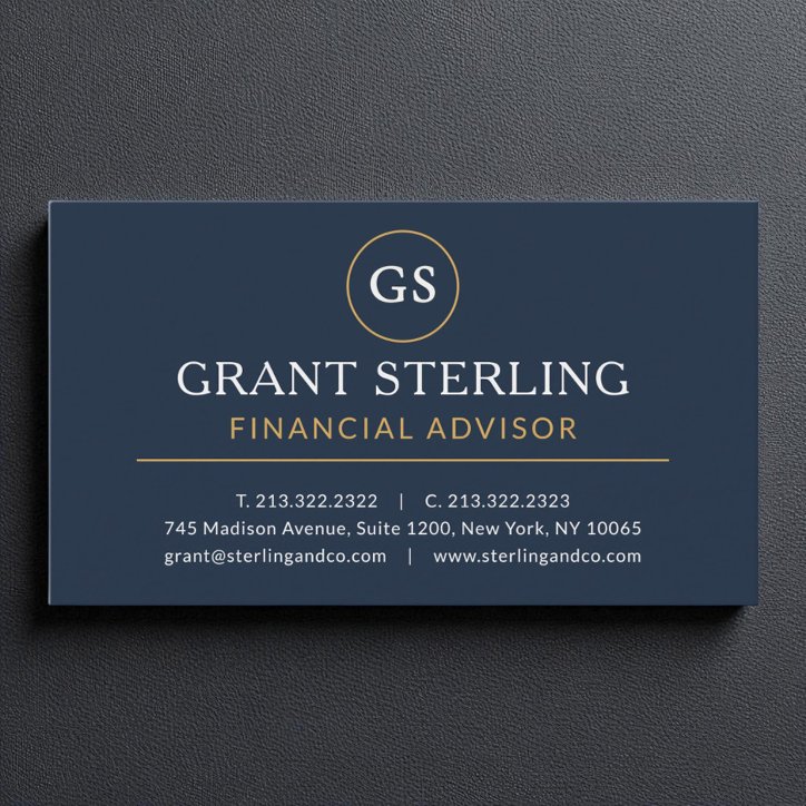 Financial Advisor Navy Blue Gold Luxury Modern Business Card