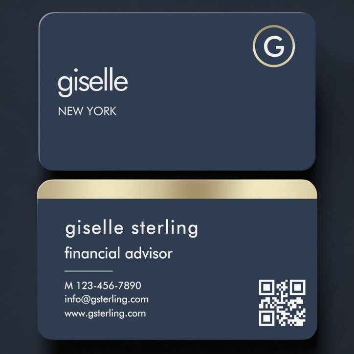 Financial Advisor Navy Blue Gold QR Code Business Card