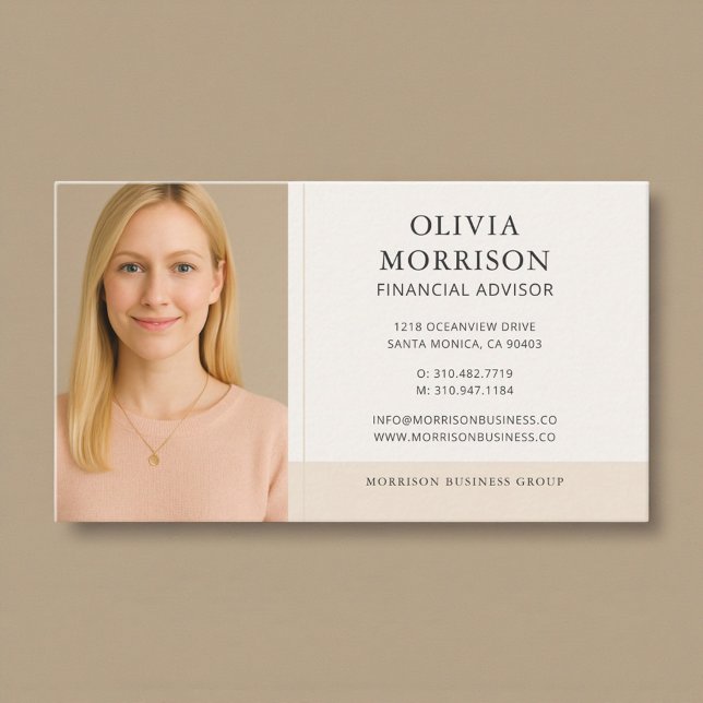 Financial Advisor Neutral Beige Photo Business Card (Creator Uploaded)