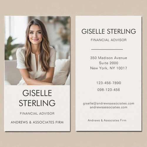 Financial Advisor Neutral Professional Photo Business Card Financial Advisor Neutral Professional Photo Business Card