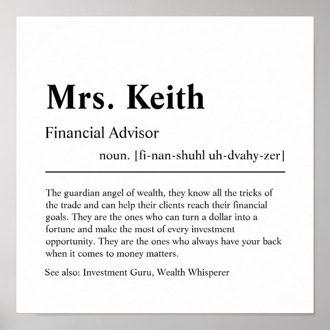 Financial Advisor Personalized Gift Poster (Front)