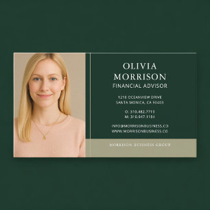 Financial Advisor Photo Green Gold Business Card