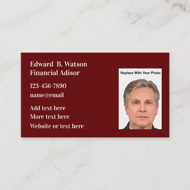 Financial Advisor  Photo Template Business Cards (Front)