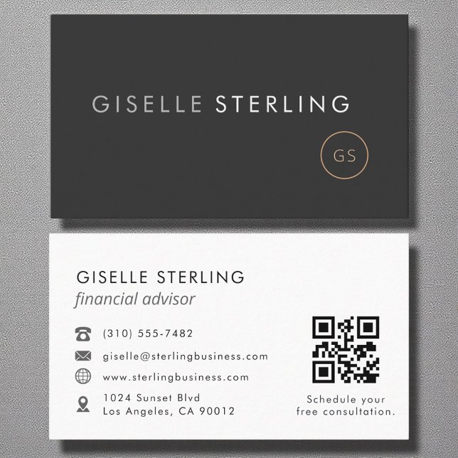 Financial Advisor QR Code Minimalist Luxury Black  Business Card (Creator Uploaded)