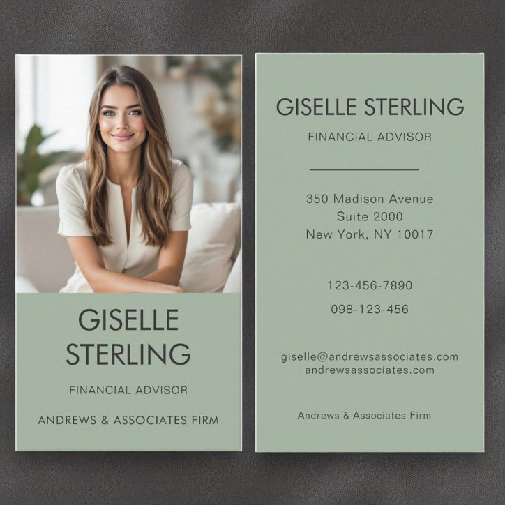 Financial Advisor Sage Green Professional Photo Business Card