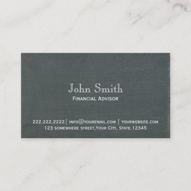 Financial Advisor Vintage Chalkboard Business Card (Front)