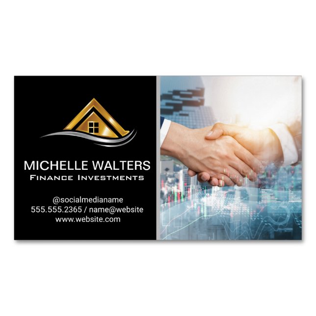 Financial Charts | Property | Shaking Hands Business Card Magnet (Front)
