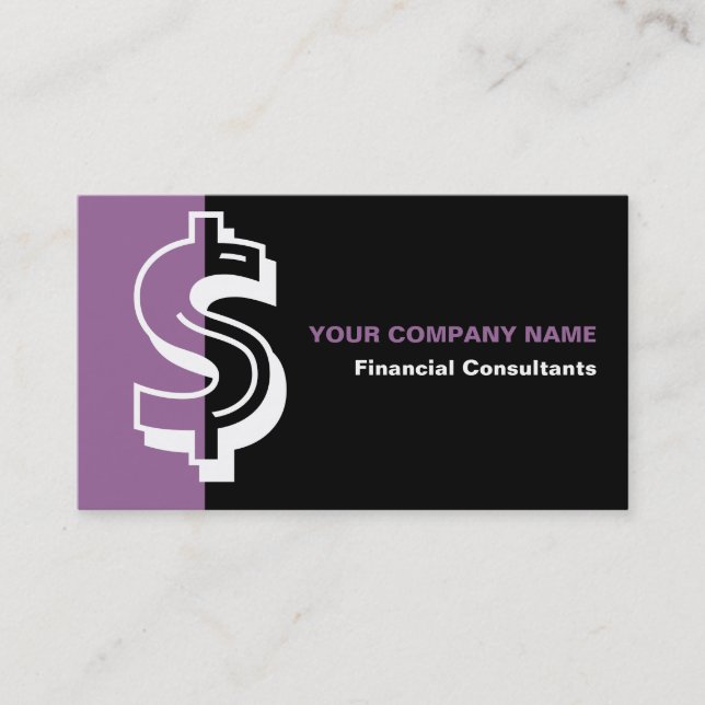 Financial consultant mblack purple business card (Front)