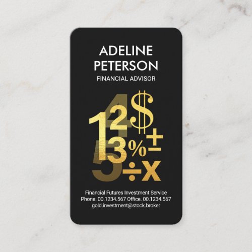 Financial Gold Numbers Symbols Business Card