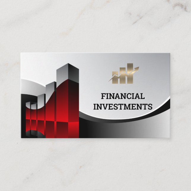 Financial Graph Logo | Gold Bar Chart Business Card (Front)