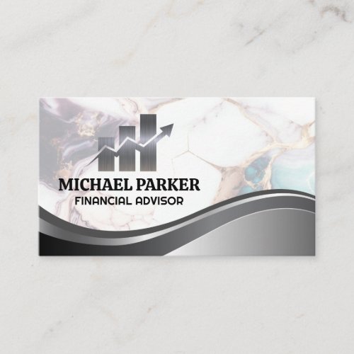 Financial Logo  Colorful Marble  Metallic Business Card