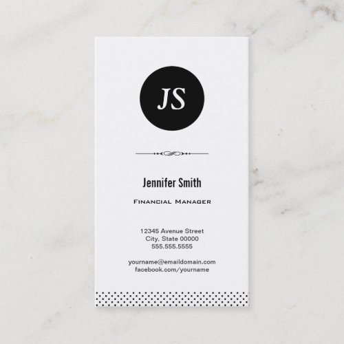 Financial Manager _ Clean Black White Business Card