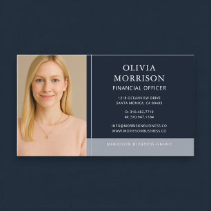 Financial Officer Photo Navy Blue  Business Card