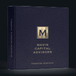 Financial Planner Blue Leather Print Gold Initial 3 Ring Binder<br><div class="desc">Stay organized and showcase your professionalism with this Personalized Financial Planner Binder. Designed with financial planners in mind, this binder features a rich blue leather print background that exudes sophistication. The front showcases a brushed metallic gold monogram initial logo, with your company name elegantly displayed below in golden classic typography....</div>