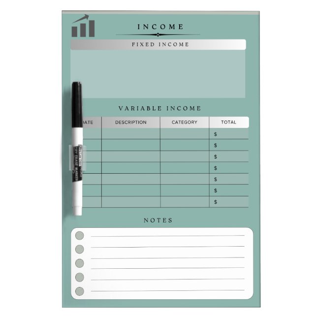 Financial planner dry erase board (Front)