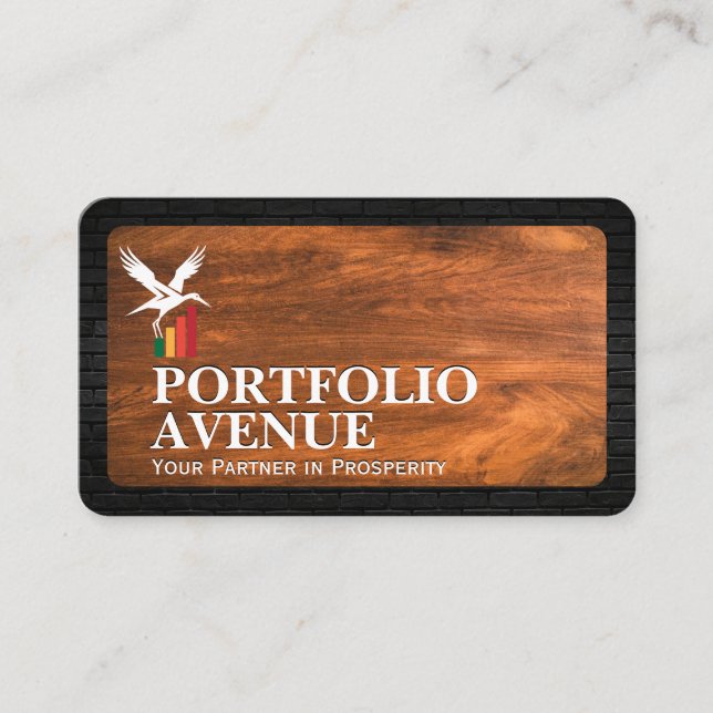 Financial Stork Graph Logo | Wood and Brick Business Card (Front)