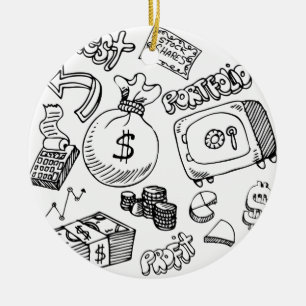 Financial Symbol Doodle Set Ceramic Ornament