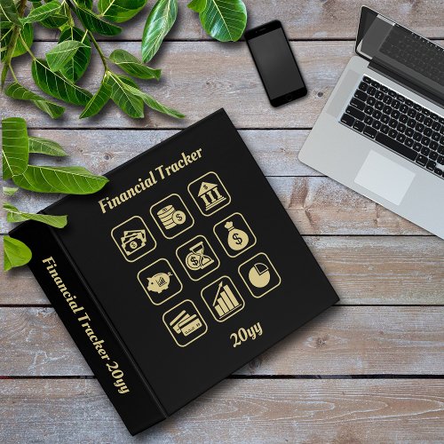 Financial Tracker Black and Gold 3 Ring Binder