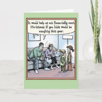 Financially Naughty Kids Christmas Card by Unique_Christmas at Zazzle