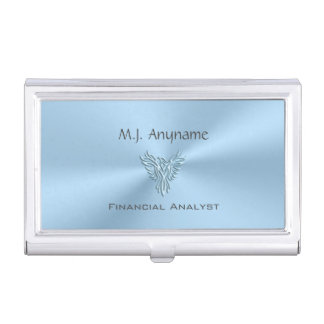 Financier luxury ice blue chrome effect phoenix business card holder