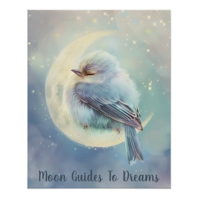Finch bird baby sleeping on Moon Poster (Front)