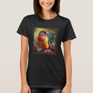 Finch Bird Garden Flowers Painting Pet Mom Dad T-Shirt