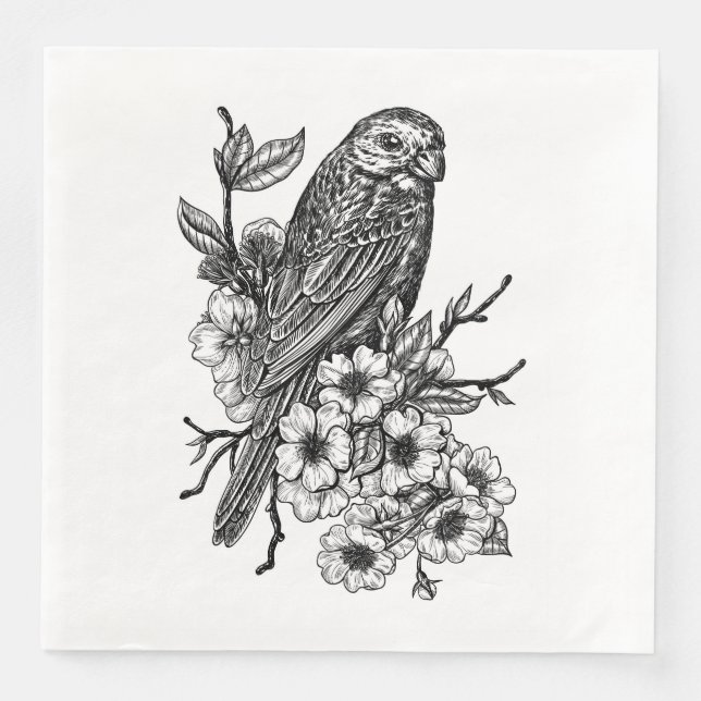 Finch on cherry branch paper dinner napkins (Front)